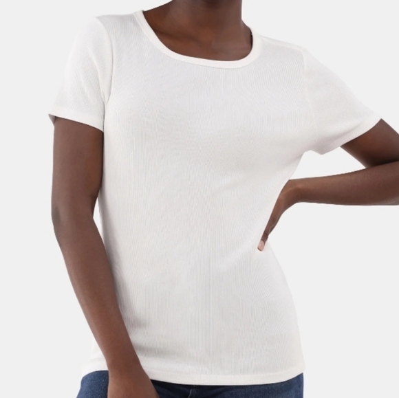 Classic White Short Sleeve Rib T-Shirt - Picture 1 of 5